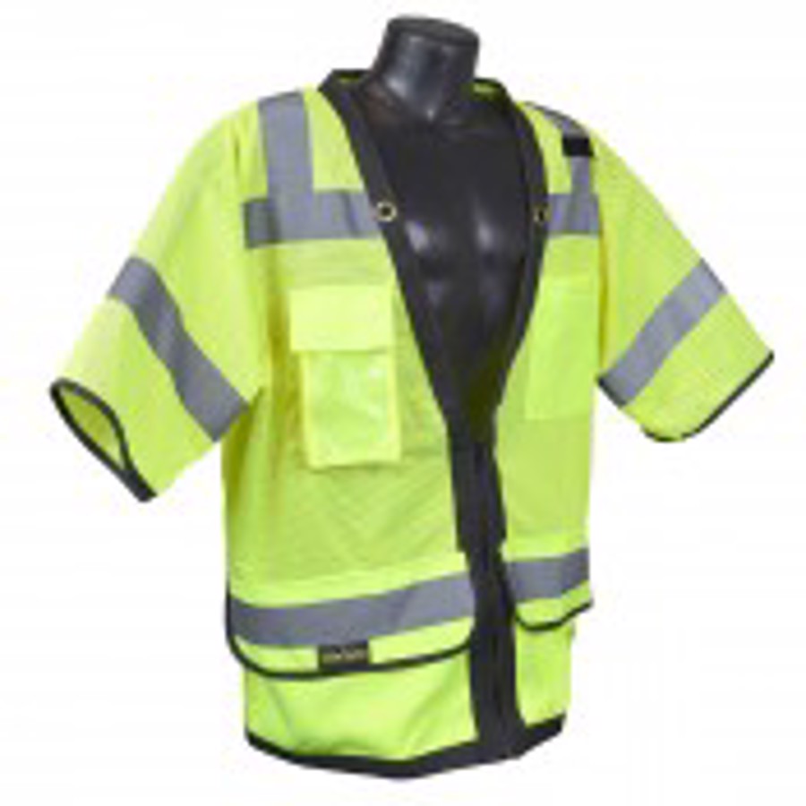Class 3 Heavy Duty Polyester Mesh Surveyor Vest, SV59Z-3, Hi-Vis Green