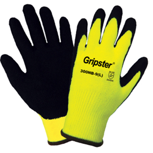 Gripster Acrylic Gloves w/Rubber Palm Coating, 300NB, Cut A2, Black/Hi-Vis Green