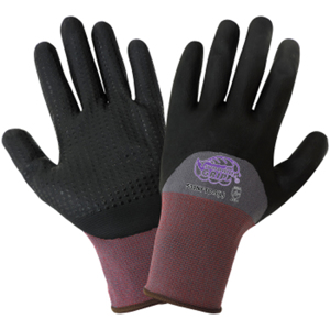 Tsunami Grip Nylon/Spandex Gloves w/Three-Quarter Nitrile Coated Palm, 530NFTD, Cut A1, Black/Gray