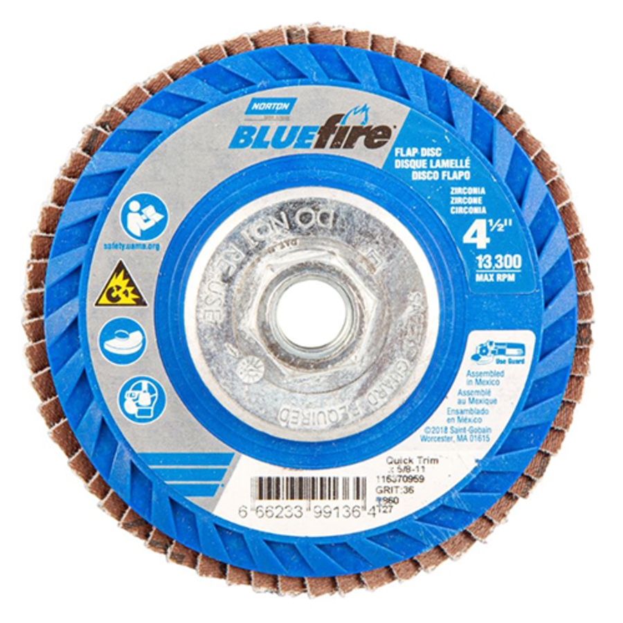 BlueFire R860 ZA Plastic Flat Flap Disc, 66623399156, Type 27, 7" Diameter, 5/8"-11 Arbor