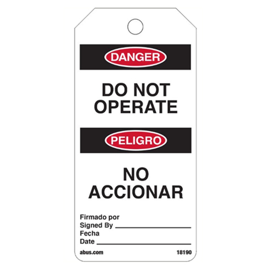 Tags On A Roll "Do Not Operate" Safety Tags, 18190/1, English/Spanish, White