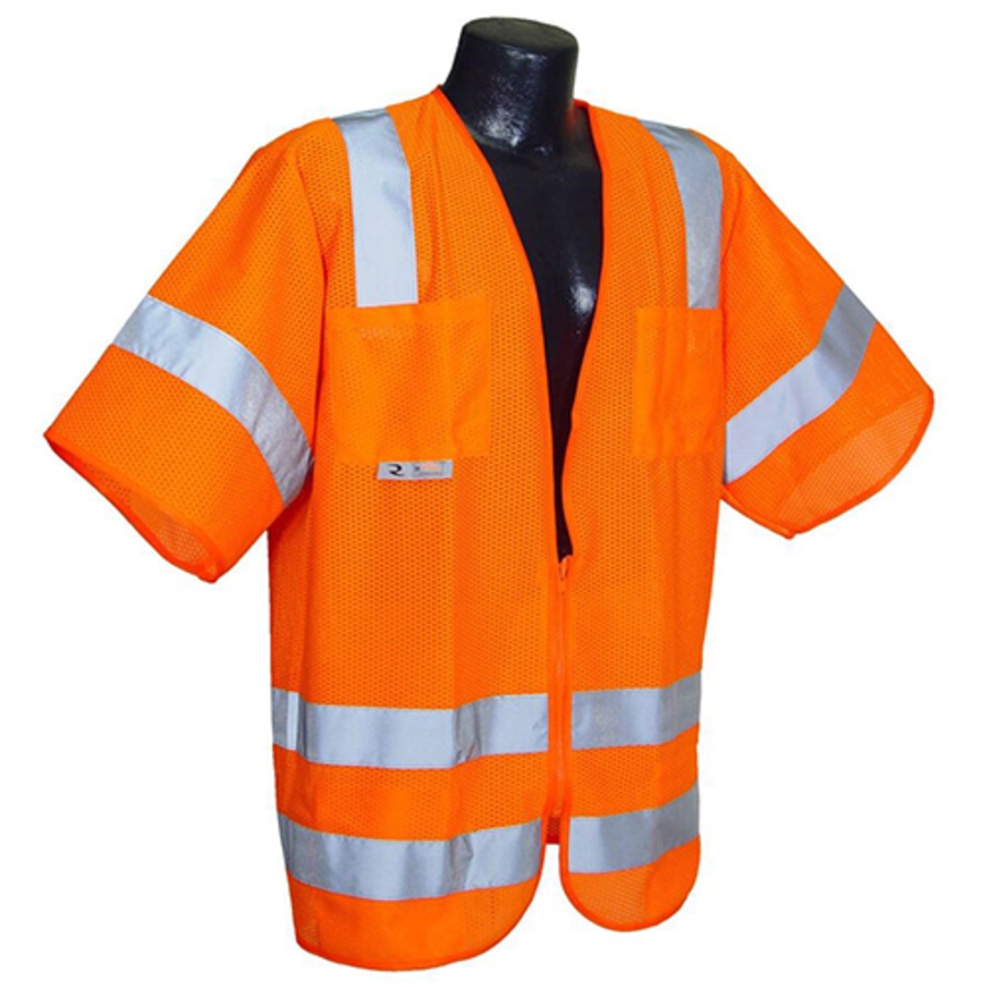 Class 3 Standard Polyester Solid/Mesh Vest, SV83, Hi-Vis Orange, 5X-Large