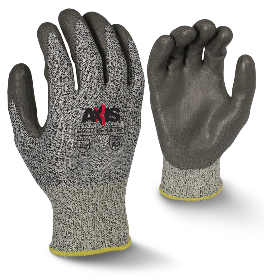 Axis HPPE Cut Resistant Gloves w/Polyurethane Palm Coating, RWG530, Cut A2, Salt & Pepper