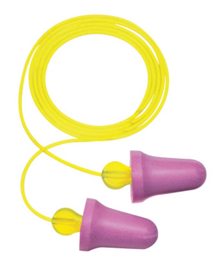 No-Touch Disposable Earplugs, P2001, Purple/Yellow, Corded, 29 dB