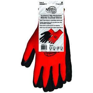 Tsunami Grip MF Nylon Gloves w/Double-Dipped Nitrile Palm, 500MF-T, Cut A1, Black/Red