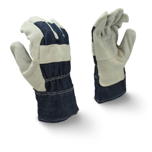 Economy Shoulder Cowhide Leather Palm Gloves, RWG3110, Blue/Gray, Large