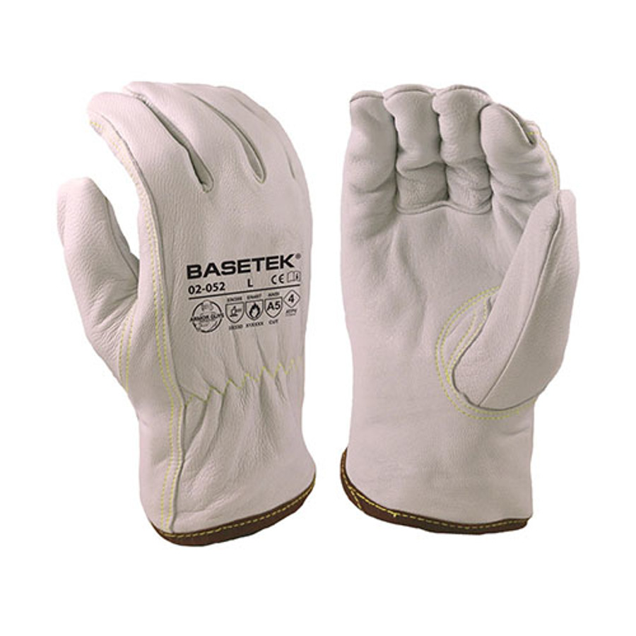Basetek Cowhide Leather Cut & Flame Resistant Drivers Gloves, 02-052, White