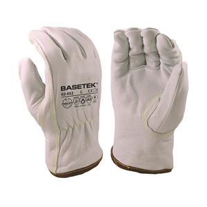 Basetek Cowhide Leather Cut & Flame Resistant Drivers Gloves, 02-052, Cut A5, White