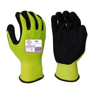 ExtraFlex Nylon Gloves w/HCT Micro-Foam Latex Palm Coating, 04-024, Black/Hi-Vis Yellow