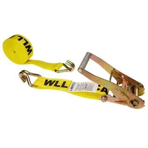Ratchet Strap w/Double J-Hook, 5027WH-Y, Yellow, 2" x 27'