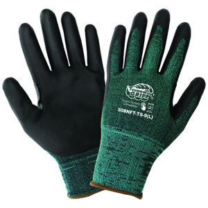 Tsunami Grip Touchscreen Compatible Nylon Gloves w/Nitrile Palm Coating, 508NFT-TS, Cut A1, Black/Green