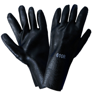 Economy PVC Coated Solvent Resistant Gloves, 610R, Black, One Size