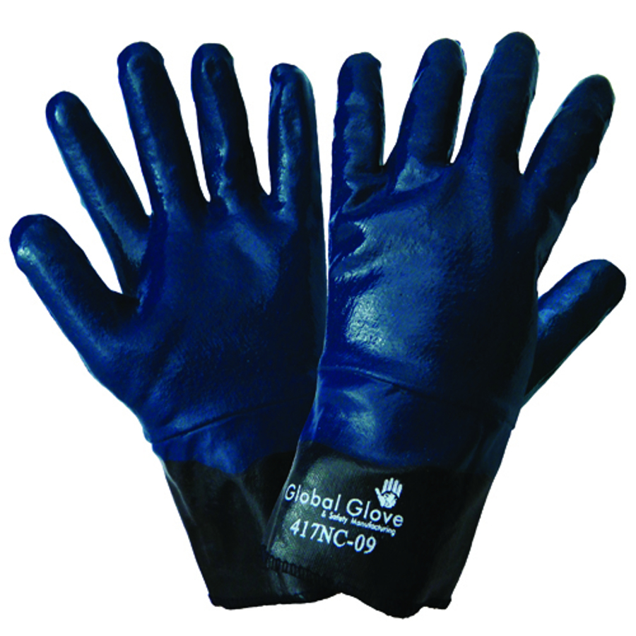 Interlock Cotton Gloves w/Full Nitrile Coating, 417NC, Black/Blue, Large