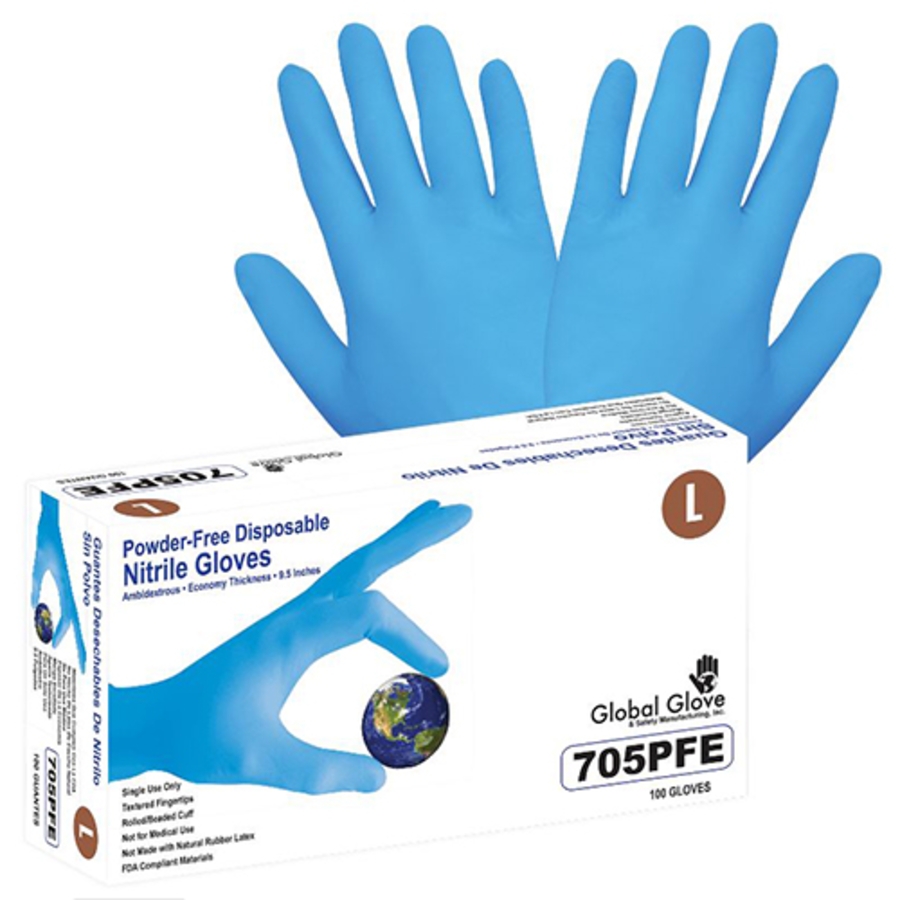 Powder-Free Disposable Nitrile Gloves, 705PFE, Blue