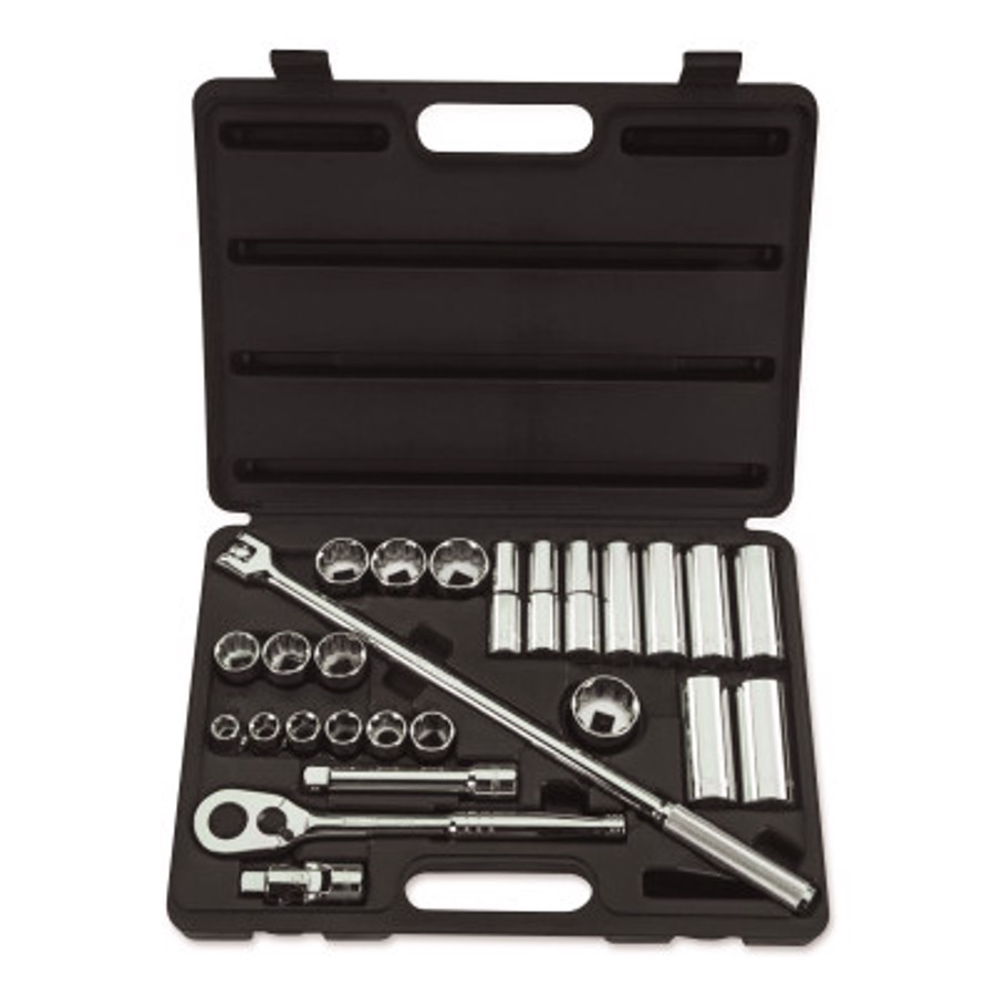 26 Piece Socket Sets, 1/2 in, 6 Point, 12 Point