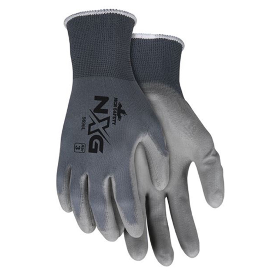 NXG Nylon Work Gloves w/Polyurethane Palm Coating, 9696, Cut A1, Gray