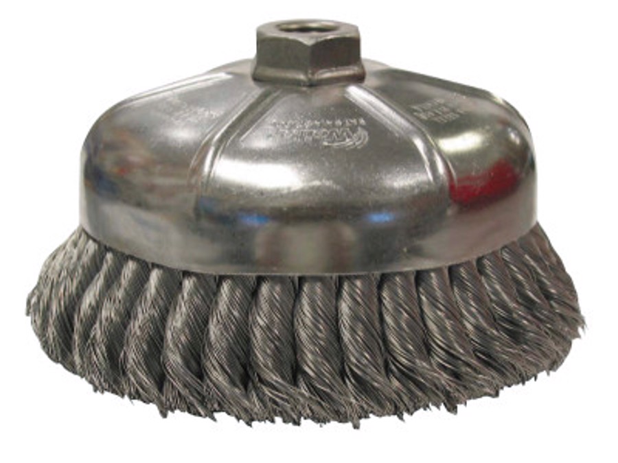 Single Row Knot Wire Cup Brush, 12856, 6" Diameter, 0.023" Steel Fill, 5/8"-11 Arbor Thread