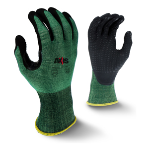Axis HPPE Cut Resistant Gloves w/Dotted Foam Nitrile Palm Coating, RWG538, Green/Black