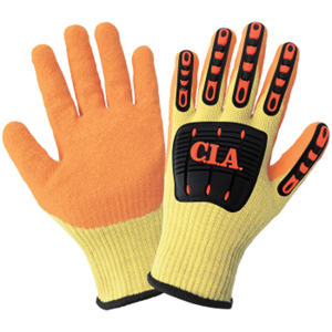 Vise Gripster C.I.A. Aralene Cut & Impact Resistant Gloves w/Rubber Latex Palm Coating, CIA600KV, Cut A6, Black/Hi-Vis Orange/Yellow