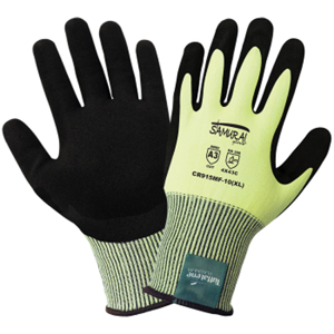 Samurai Glove UHMWPE Cut Resistant Gloves w/Nitrile Palm Coating, CR915MF, Cut A3, Black/Hi-Vis Green