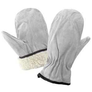 Cowhide Leather Lined Mittens, 51MIT, Gray