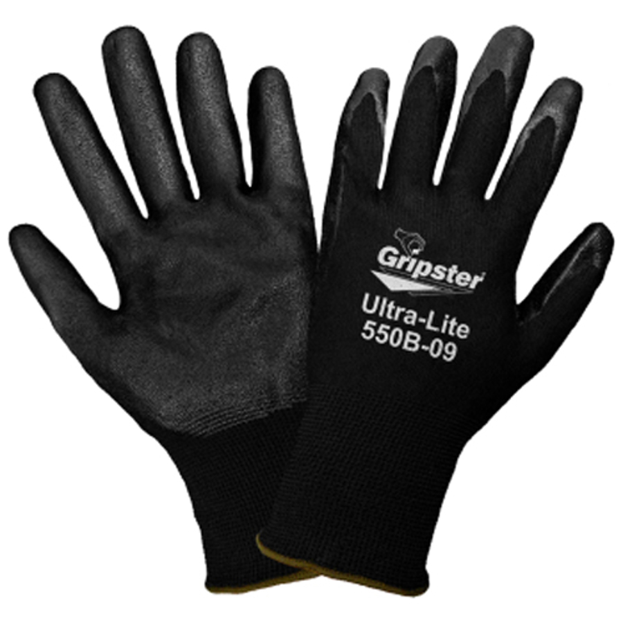 Gripster Ultra-Lite Nylon Gloves w/Nitrile Foam Palm Coating, 550B, Cut A1, Black