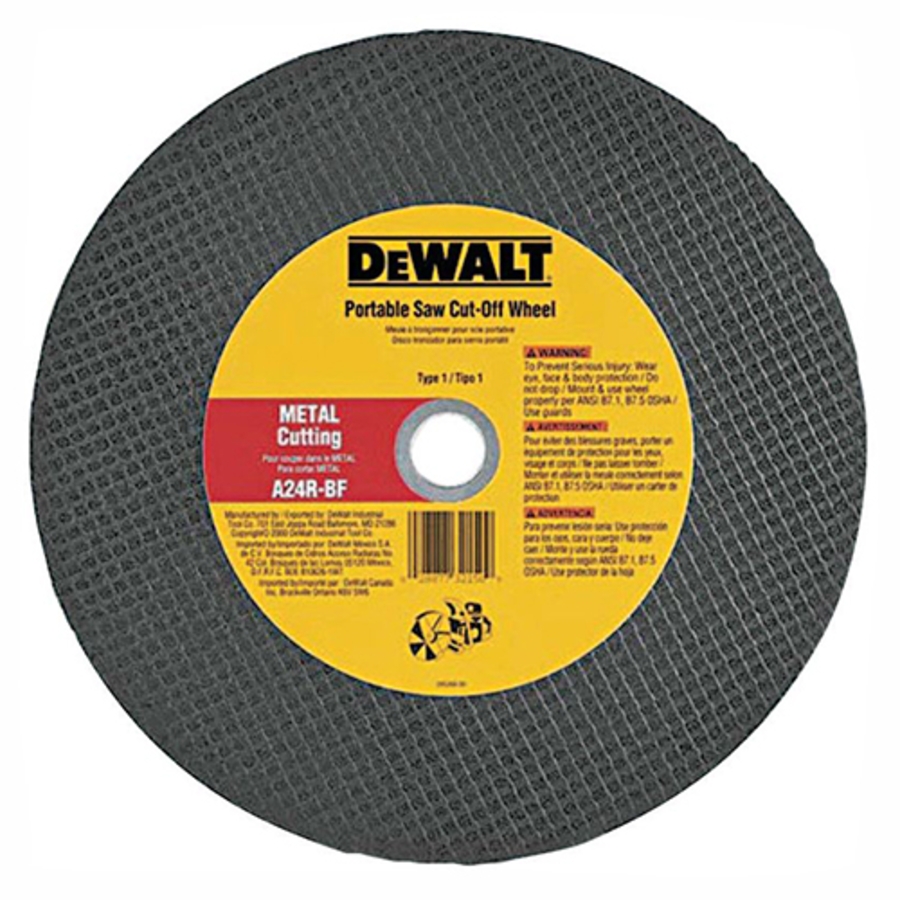 Portable Saw Cut-Off Wheel, DW8020, Type 1, 14" Diameter, 1" Arbor