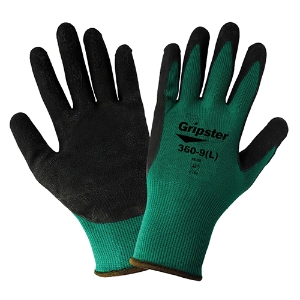 Gripster Nylon Gloves w/Rubber Palm Coating, 360, Cut A1, Black/Green
