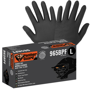 Panther-Guard Powder-Free Disposable Nitrile Gloves, 965BPF, Black