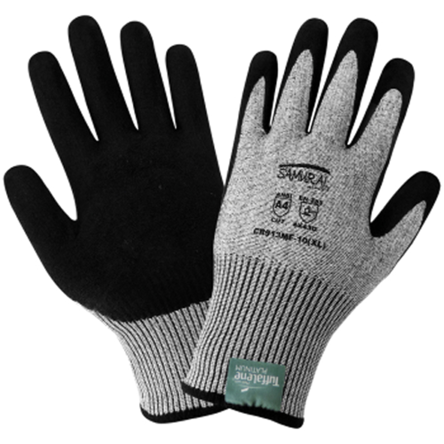 Samurai Glove UHMWPE Cut Resistant Gloves w/Nitrile Palm Coating, CR913MF, Cut A4, Salt & Pepper