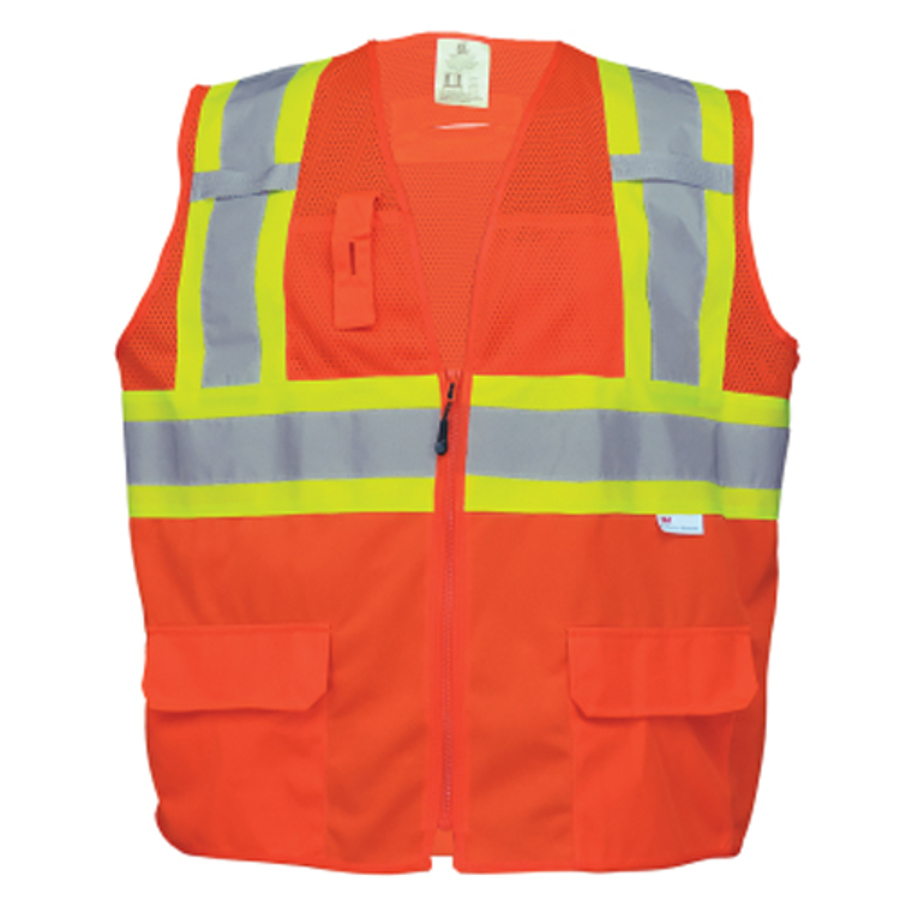 FrogWear Class 2 Polyester Solid/Mesh Surveyor Vest, GLO-0047, Hi-Vis Orange