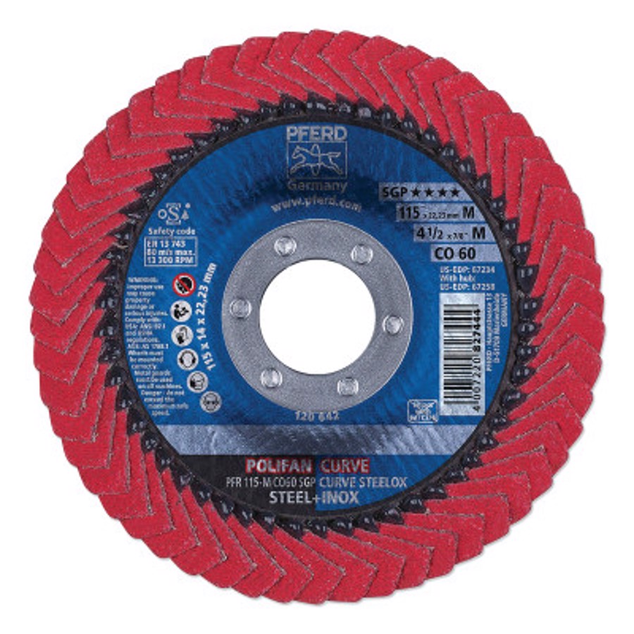 Medium Polifan CO SGP Curve Steelox Flap Disc, 67234, 4-1/2" Diameter, 7/8" Arbor