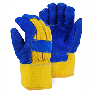 Waterproof Winter Lined Premium Cowhide Leather Palm Gloves, 1600W, Blue/Gold, Medium