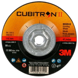 Cubitron II Type 27 Depressed Center Grinding Wheel, 64320, 4-1/2" Diameter, 1/4" Thick, 5/8-11 Thread, 36 Grit
