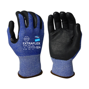 Extraflex Engineered Yarn Cut Resistant Gloves w/HCT Nano-Foam Nitrile Palm Coating, 04-350, Cut A3, Black/Blue