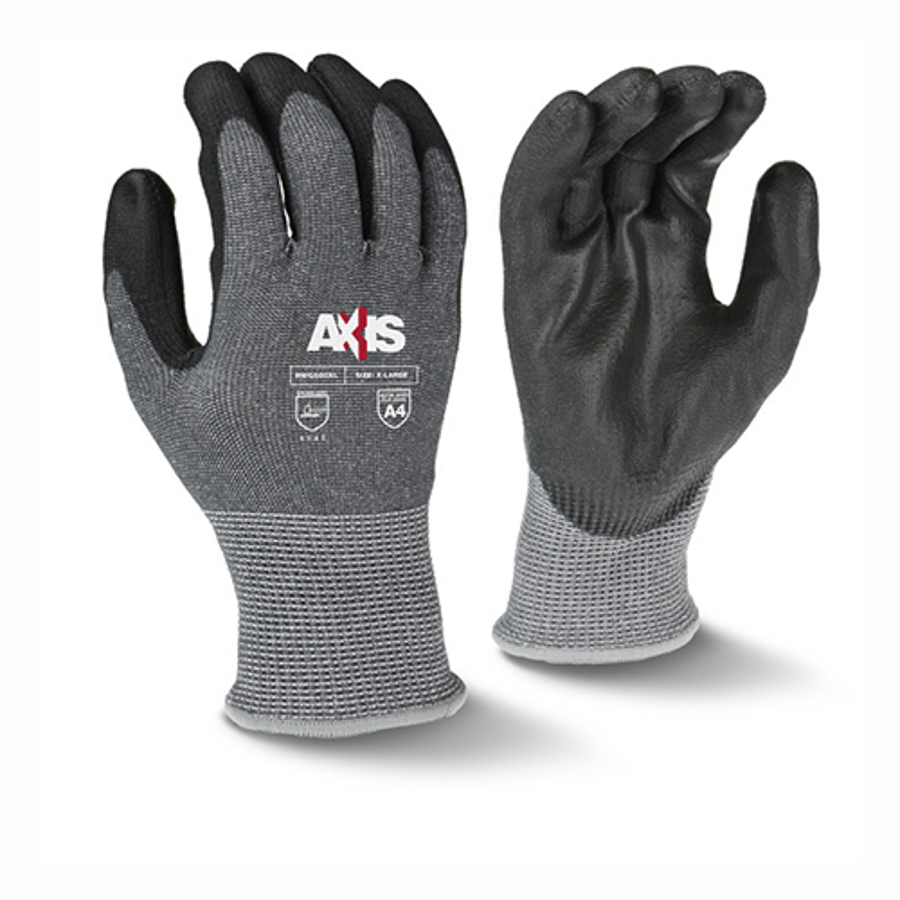 Axis HPPE w/Fiberglass Cut Resistant Gloves w/Polyurethane Palm Coating, RWG560, Cut A4, Black/Gray