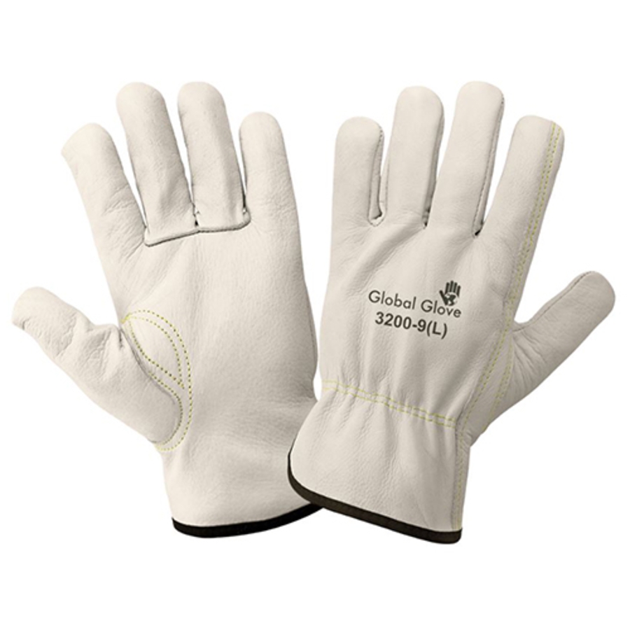 Premium Grade Grain Cowhide Drivers Gloves w/Hang Tag, 3200-T, Beige, Small