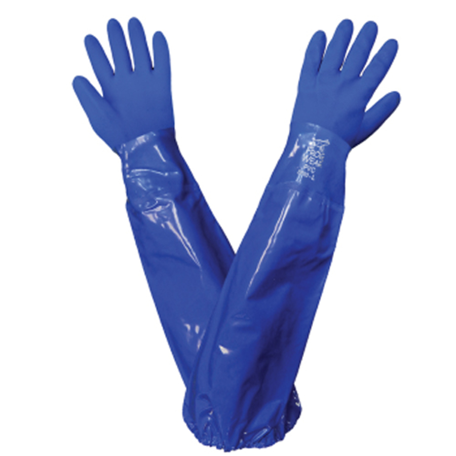 Shoulder Length Triple-Coated PVC Chemical Resistant Gloves, 8690, Blue, Large
