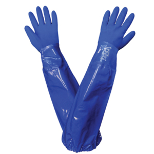 Shoulder Length Triple-Coated PVC Chemical Resistant Gloves, 8690, Blue