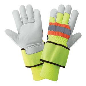 Nylon Backed Low Temp Gloves w/Premium Goatskin Leather Palms, 2950HVDC, Hi-Vis Green/Hi-Vis Orange/White