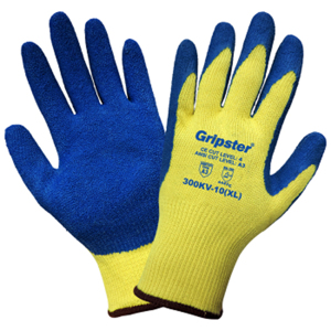 Gripster Kevlar & Aramid Fiber Cut Resistant Gloves w/Rubber Latex Palm Coating, 300KV, Cut A3, Blue/Yellow