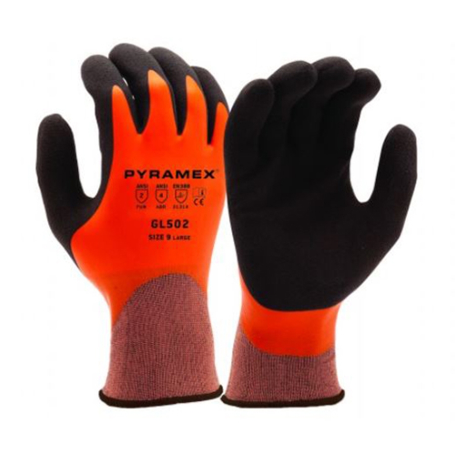 Nylon Gloves w/Double-Dipped Latex Sandy Palm Coating, GL502, Black/Hi-Vis Orange