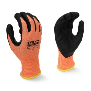 TEKTYE Cut Resistant Work Gloves w/Foam Nitrile Palm Coating, RWG705, Cut A4, Black/Hi-Vis Orange