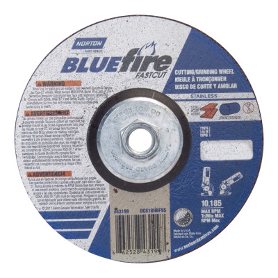 BlueFire INOX/SS ZA ZA Grinding & Cutting Wheel, 66252843199, Type 27, 6" Diameter, 1/8" Thickness, 5/8"-11 Arbor