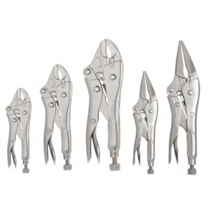 Locking Pliers Set, 5", 7" & 10" Curved Jaw, 6" & 9" Long Nose w/Wire Cutter