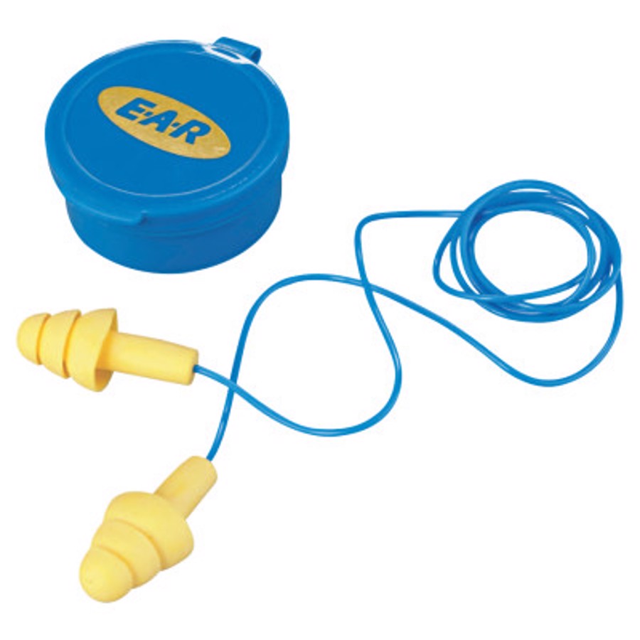 E-A-R UltraFit Reusable Earplugs, 340-4002, Blue/Yellow, Corded, 25 dB