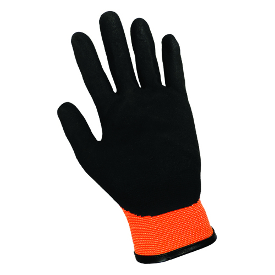 Tsunami Grip MF Nylon Gloves w/Nitrile Palm Coating, 510MFV, Cut A1, Black/Hi-Vis Orange