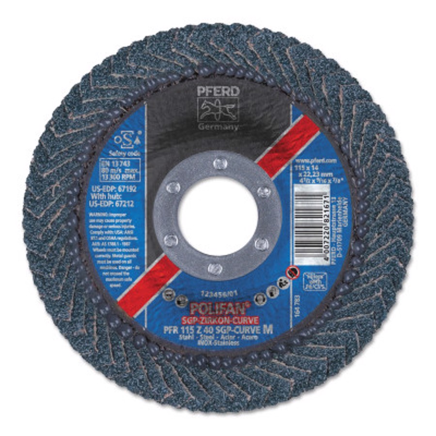 Large Polifan CO SGP Curve Steelox Flap Disc, 67381, 4-1/2" Diameter, 7/8" Arbor