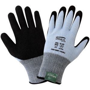 Samurai Glove UHMWPE Cut Resistant Gloves w/Nitrile Palm Coating, CR918MF, Cut A2, Black/Light Blue