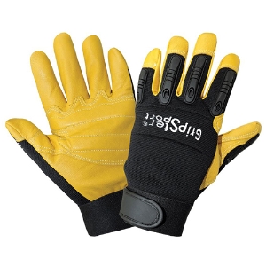 Gripster Sport Spandex Gloves w/Premium Goatskin Leather Palms & TPU Impact Protection, SG2008, Black/Yellow